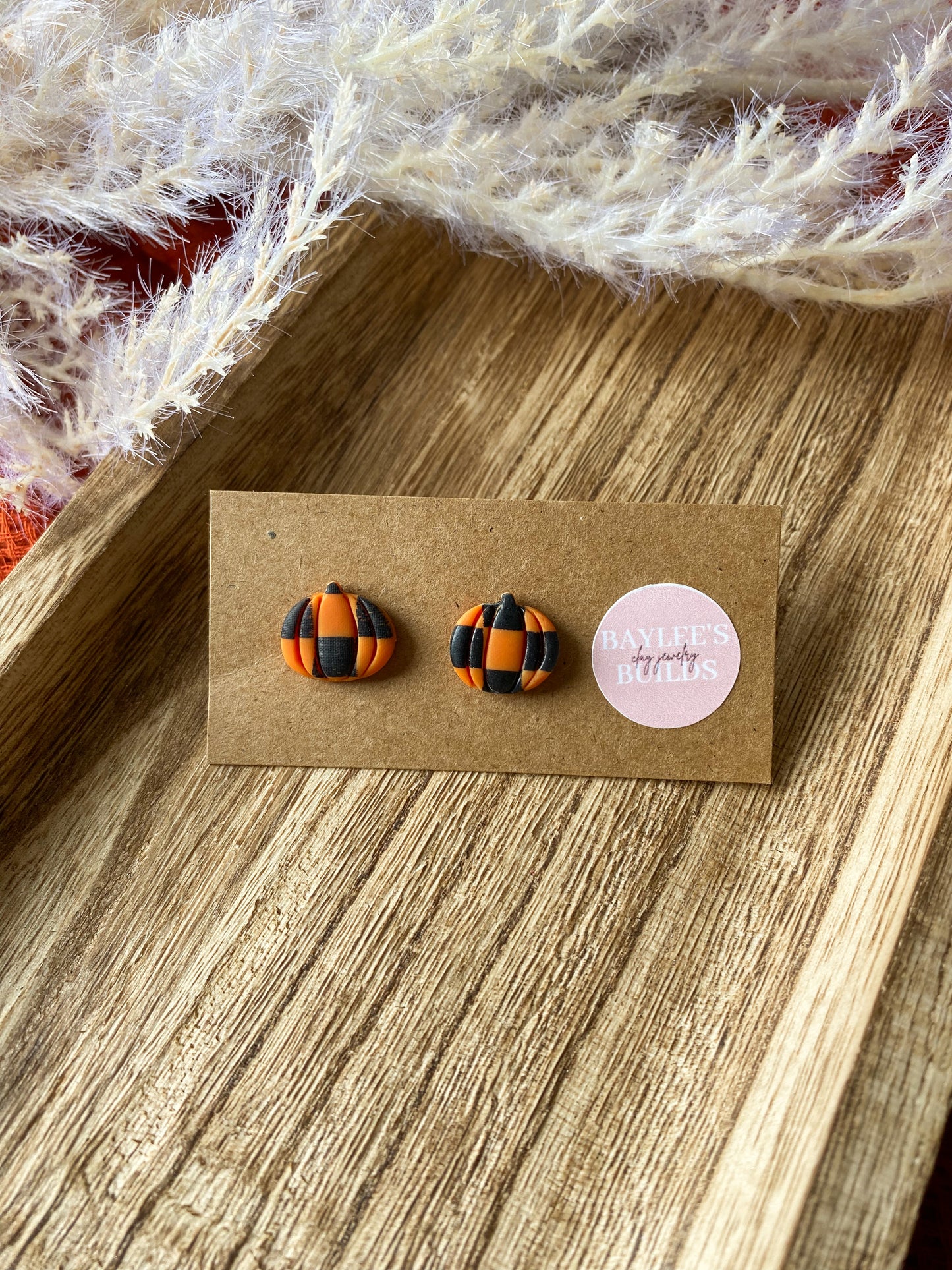 Checkered Pumpkin Studs