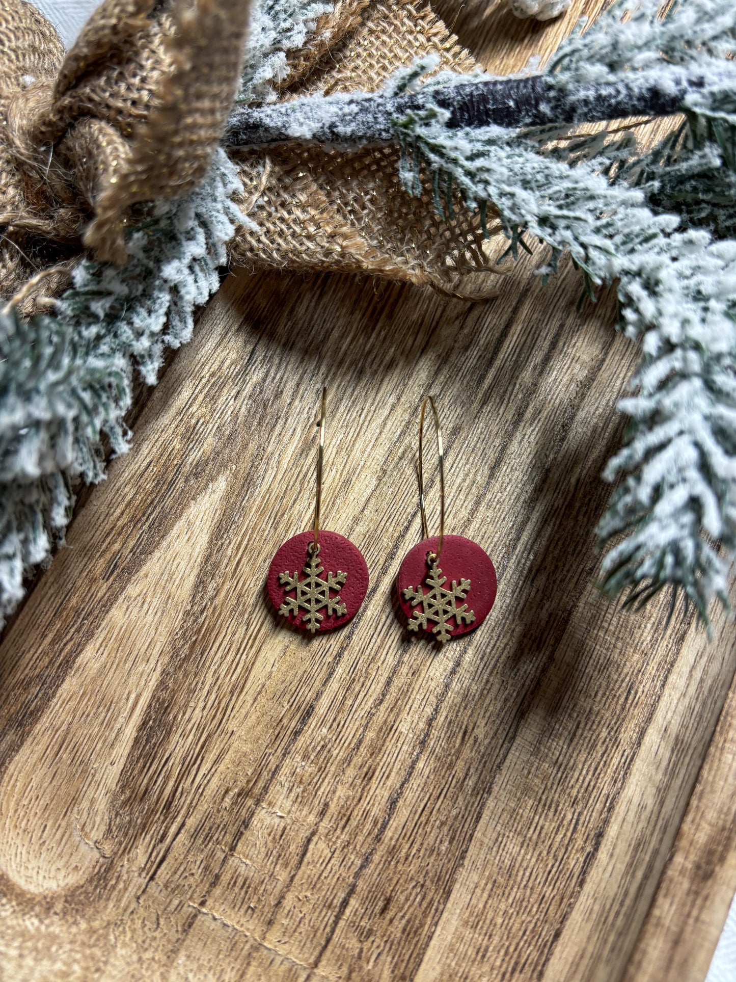 Red with Gold Snowflake Hoops