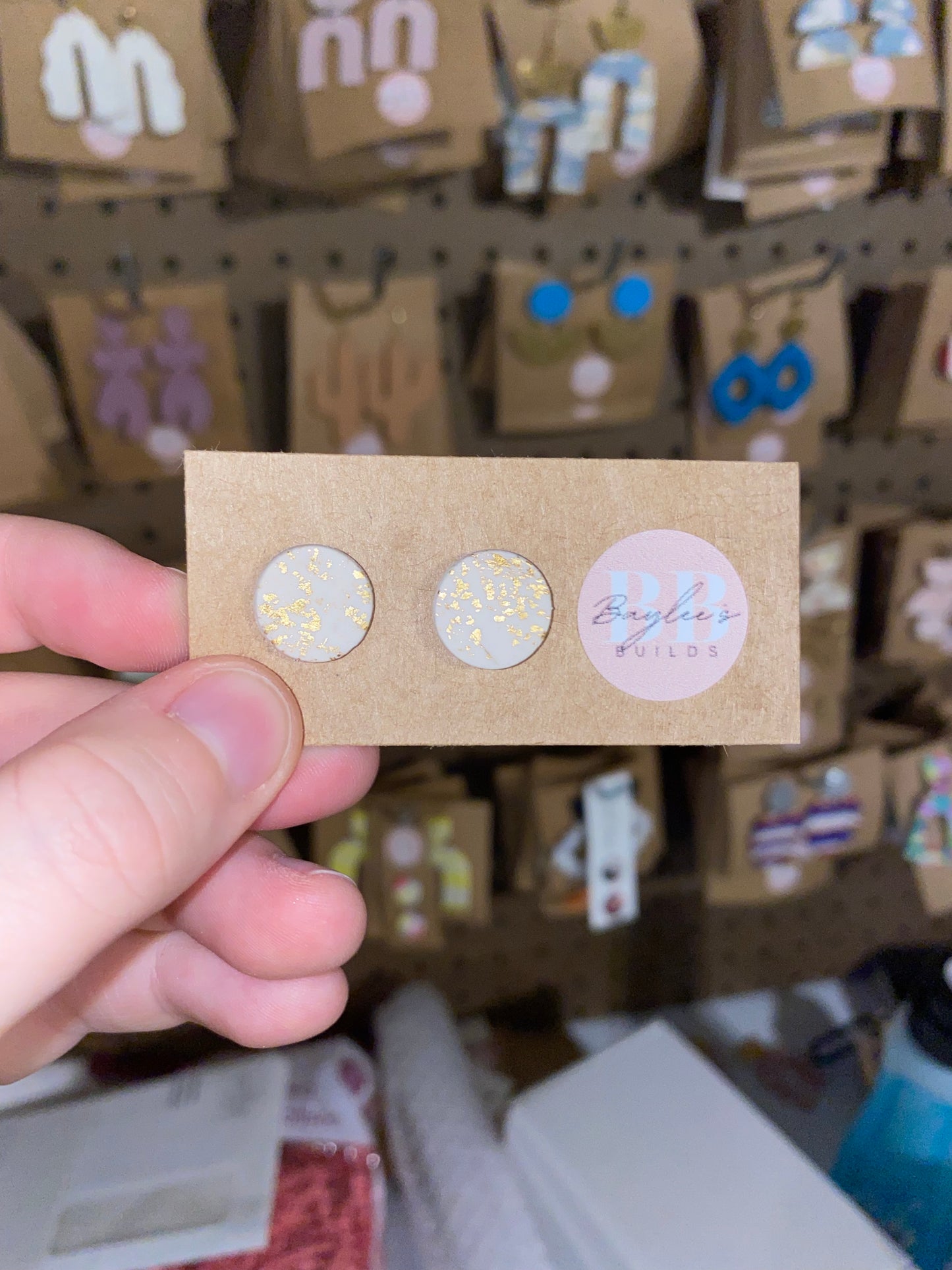 White Studs with Gold Flakes