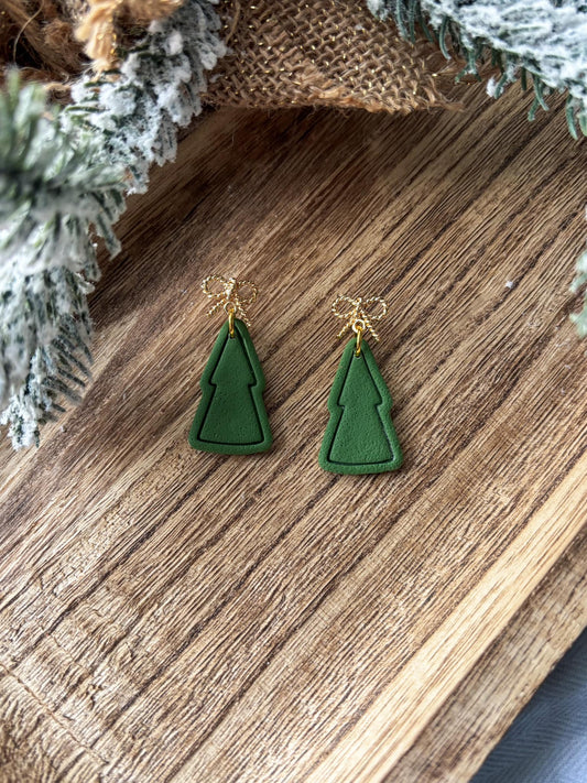Green Christmas Trees with Bows