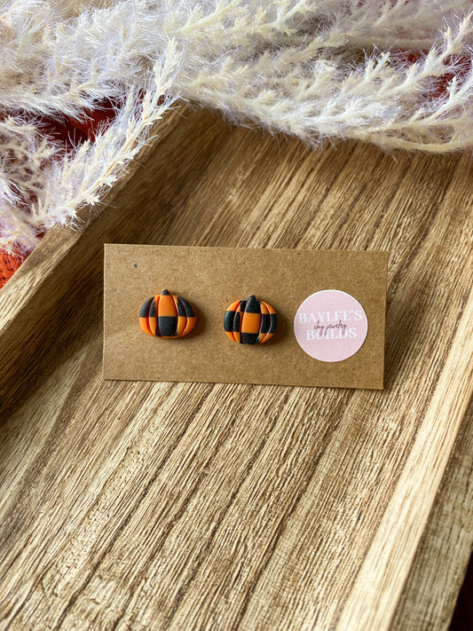 Checkered Pumpkin Studs