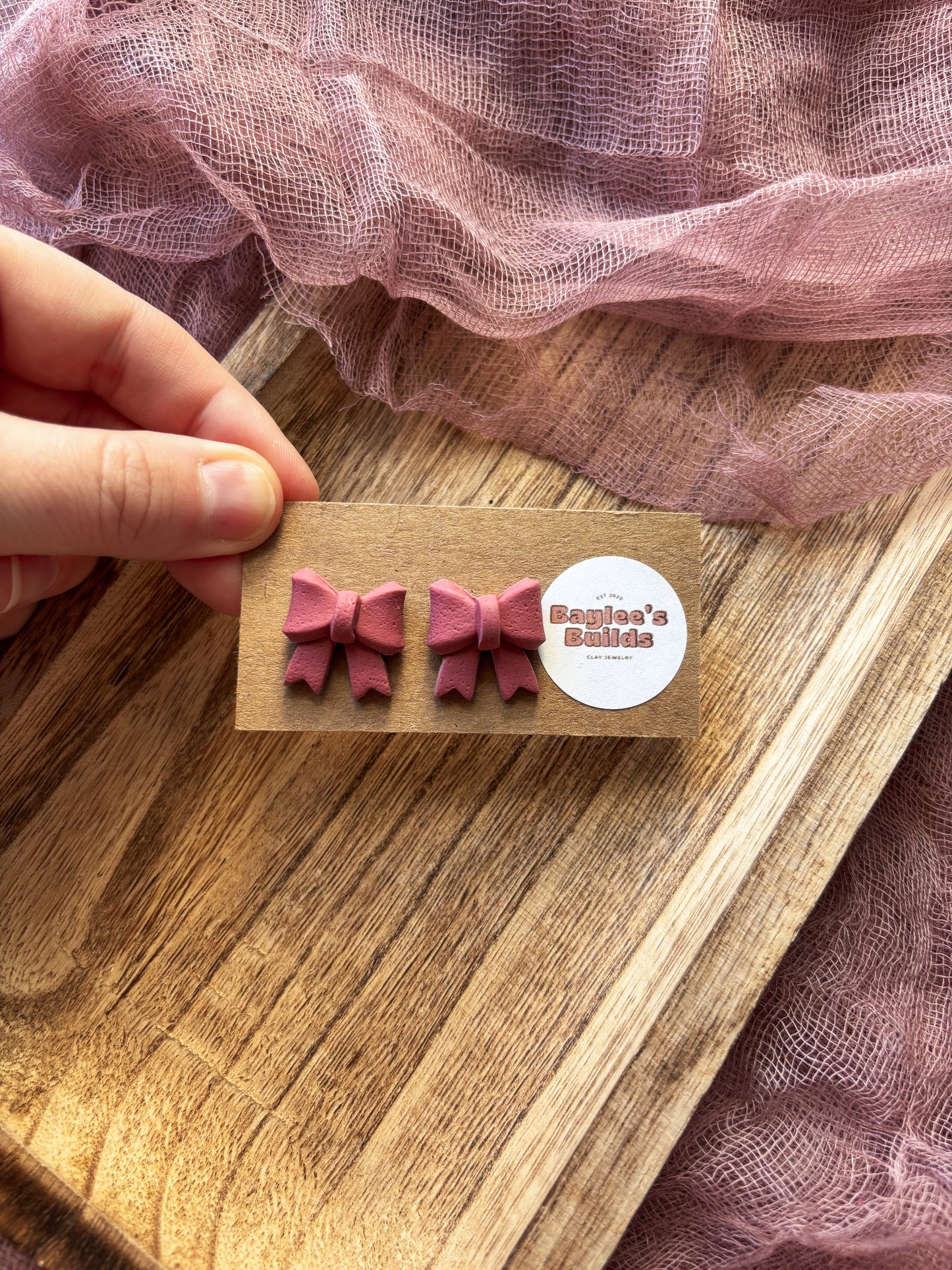 Pink Bow Studs