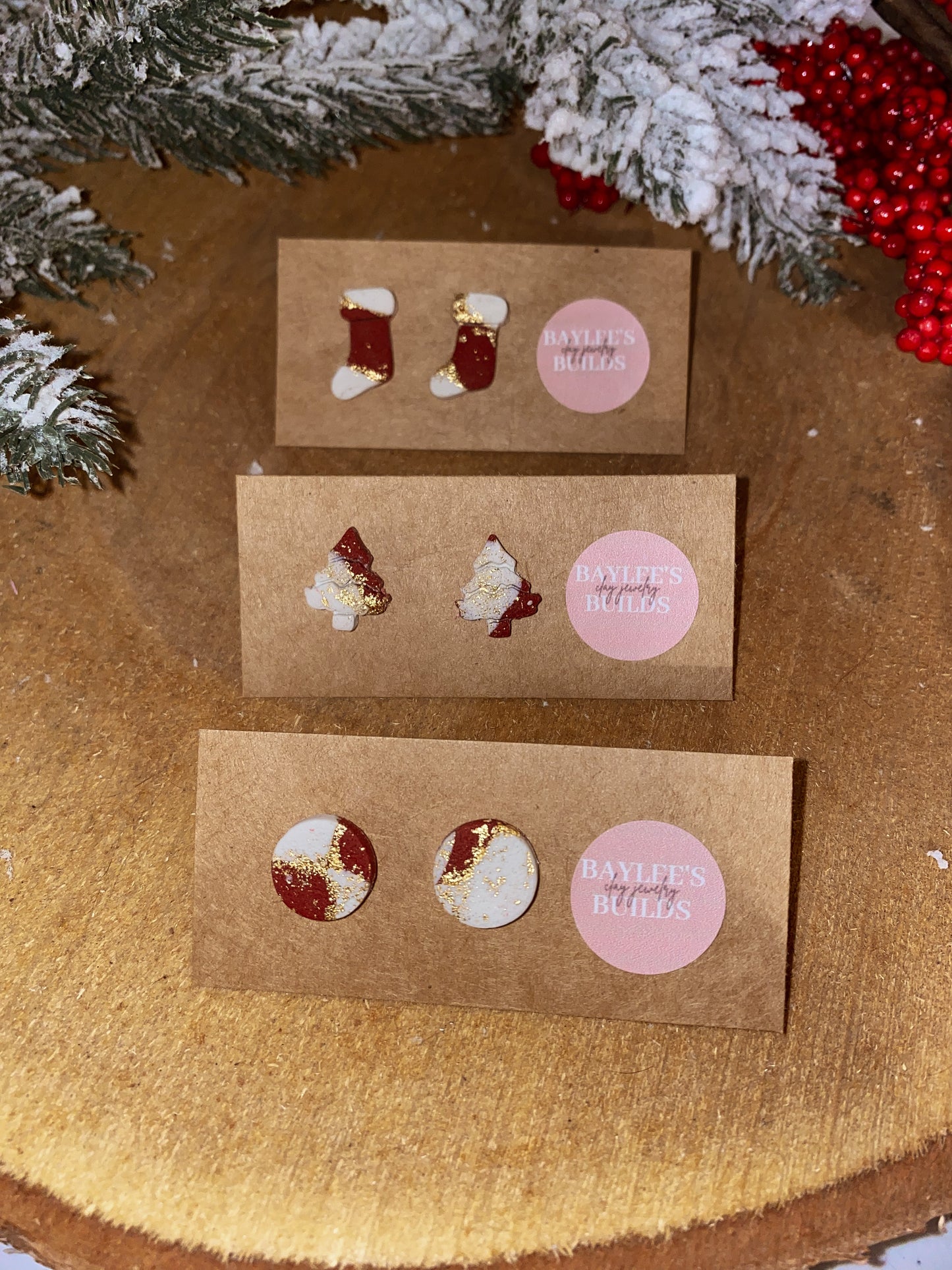Red & White Christmas Studs